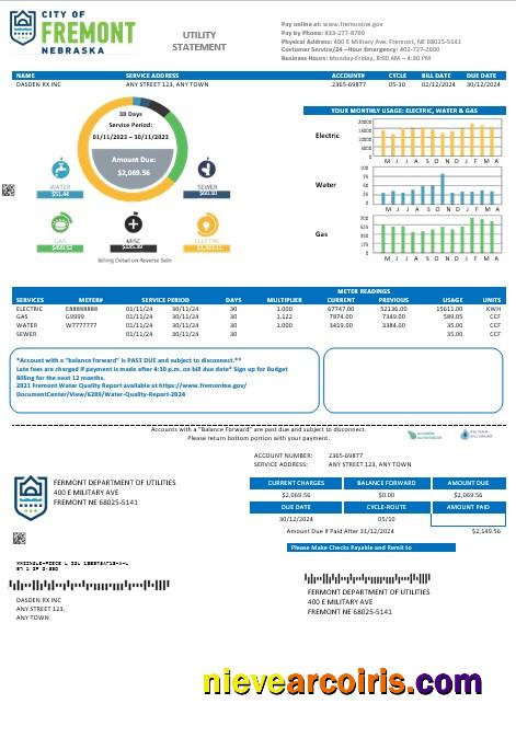 USA City of Fremont Nebraska business utility bill